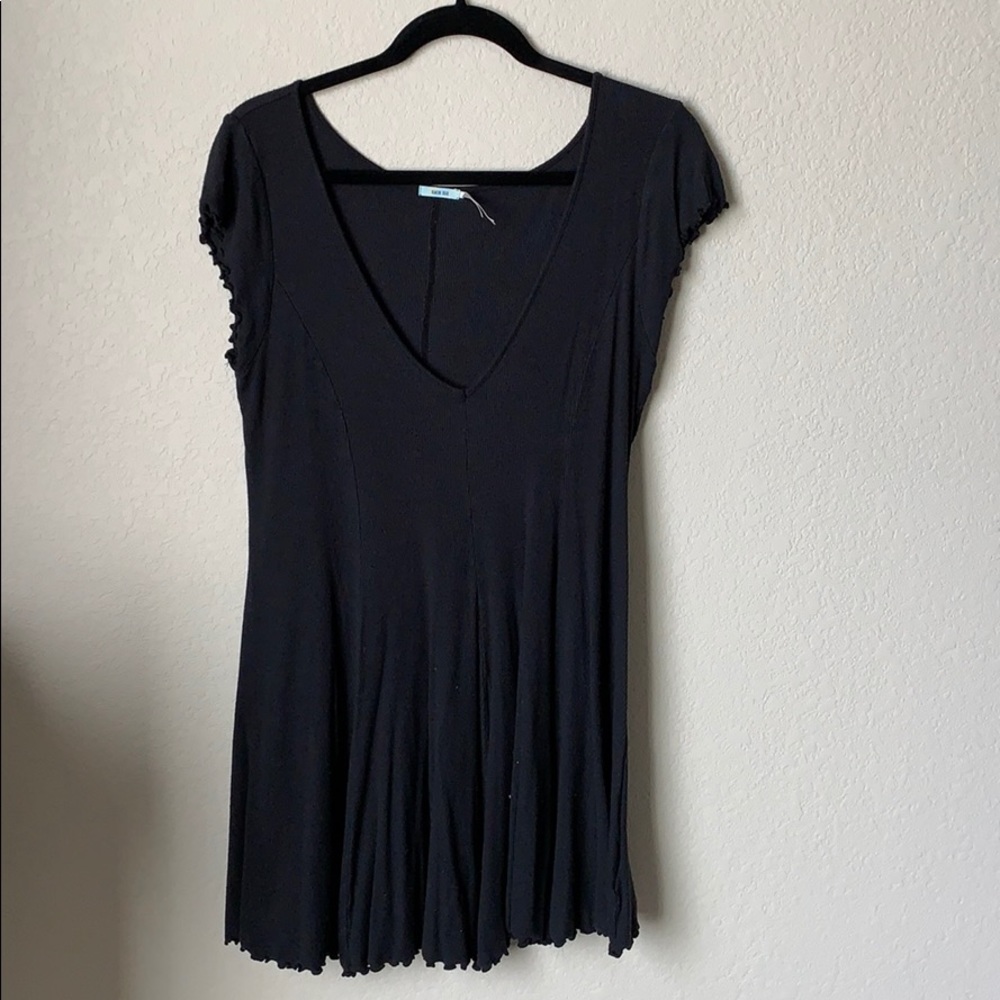 UO Black Deep V-Neck Ruffle Dress